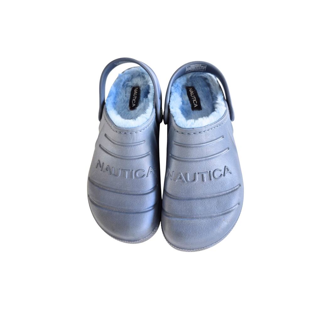 Nautica Kids Blue Clogs Faux Fur Lined Garden Shoes Size 4 Soft Slip On Shoes
